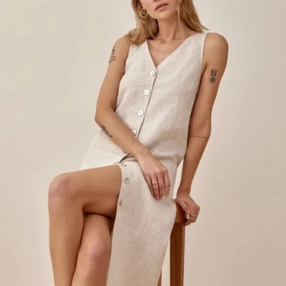 Reformation Cliff Linen Dress / Oatmeal / Size M